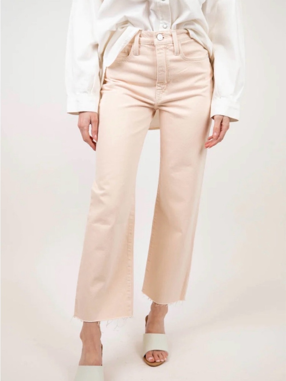 FRAME LE JANE CROP Nude Pink Jeans High-Rise, Straight, Frayed 32” waist